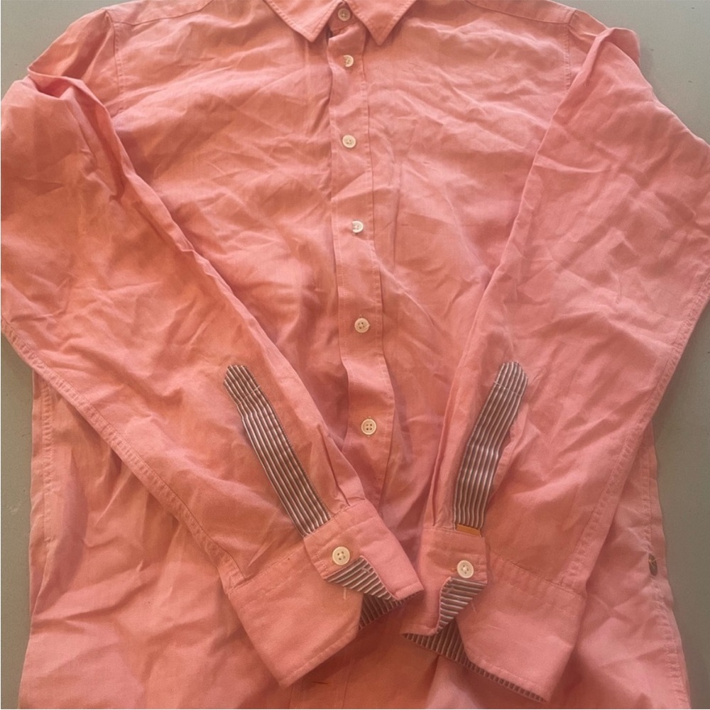BOSS ORANGE Pink Coral Striped Collar Shirt